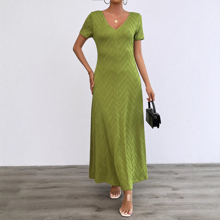 Kvindernes long sleeve maxi kjole med elegant V-hals og ribbet tekstur Stilla