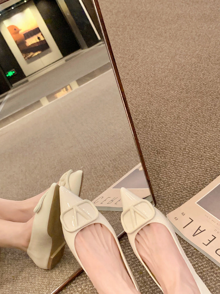 Dame Elegant Spids Tå Ballerinaer med Dekorativt Glinsende Finish Stilla