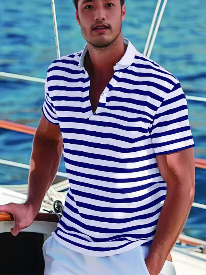 Herrer polo shirt med moderne nautisk stribe og kort stående krave Stilla