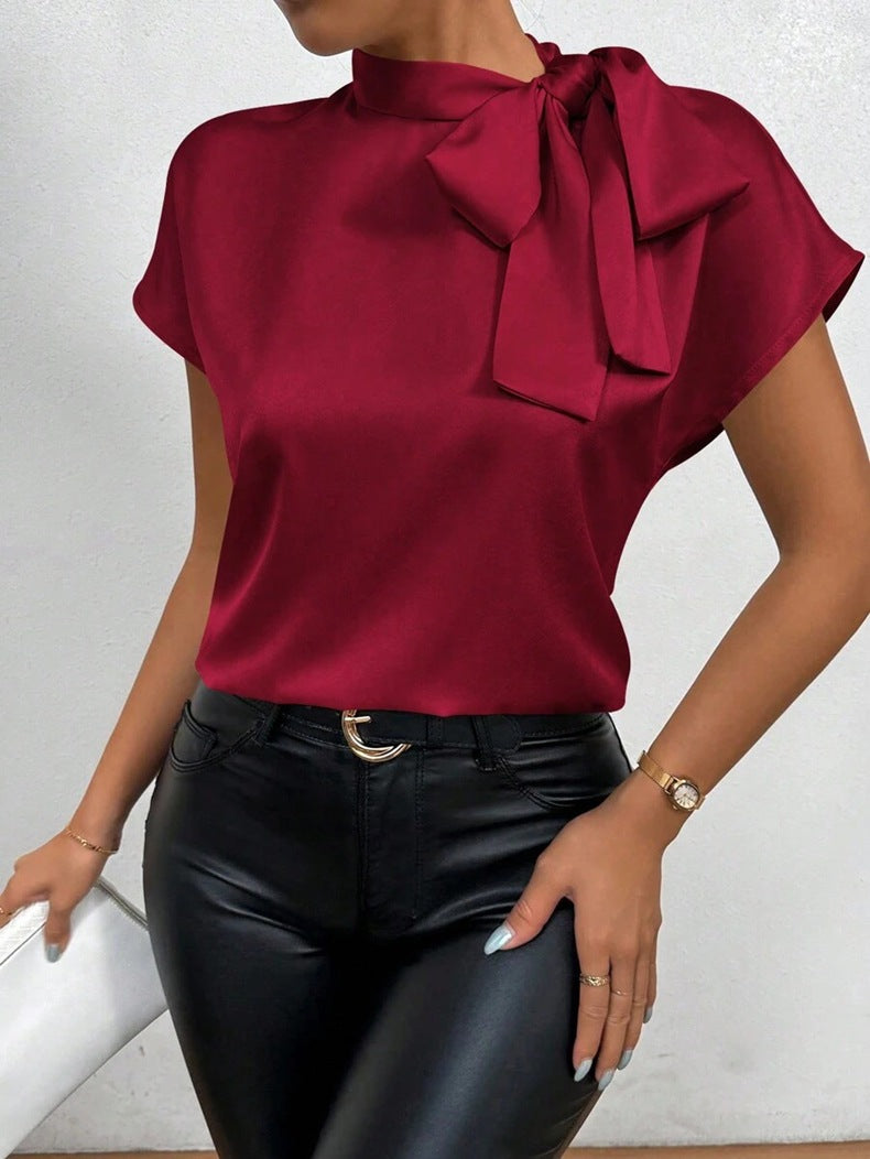 Dame Elegant Satin top med sløjfe Skovae