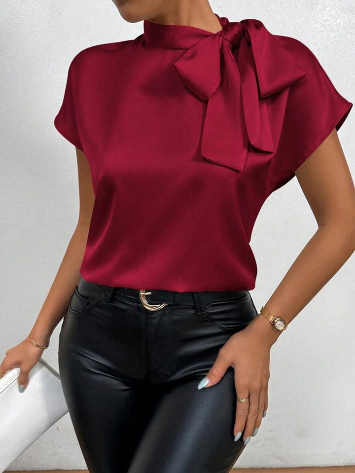 Dame Elegant Satin top med sløjfe Skovae