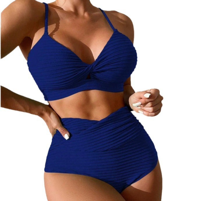 Damer Høj taljeret bikini-sæt med struktureret ribtekstur og feminint twist Stilla