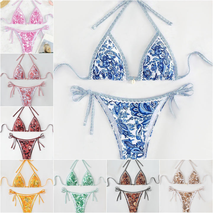 Dame triangel-bikini med detaljeret floral-design Skovae