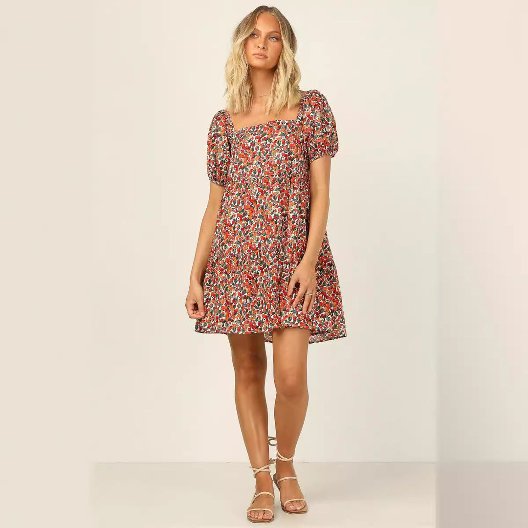 Femme Puffærmer Blomster Mini Kjole Stilla