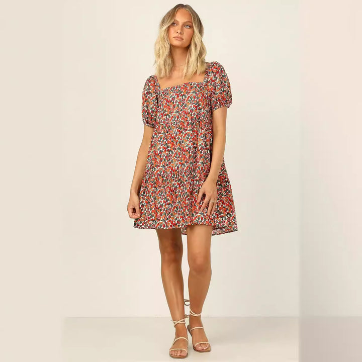 Femme Puffærmer Blomster Mini Kjole Stilla
