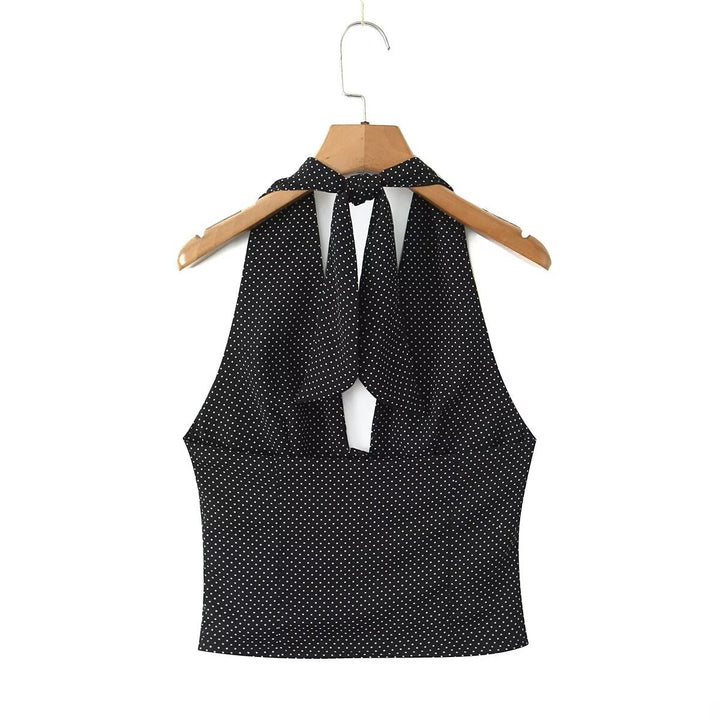 Dame Crop-Top med raffineret halterdesign og prikkemønster Stilla