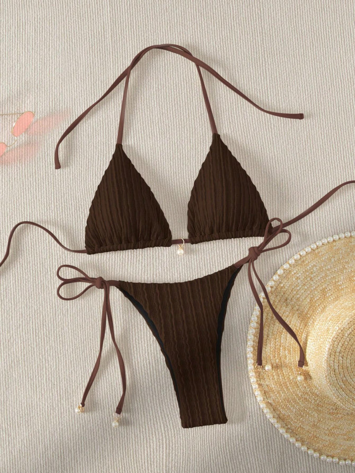 Damer Triangle-bikini med struktureret design og justerbare stropper Skovae