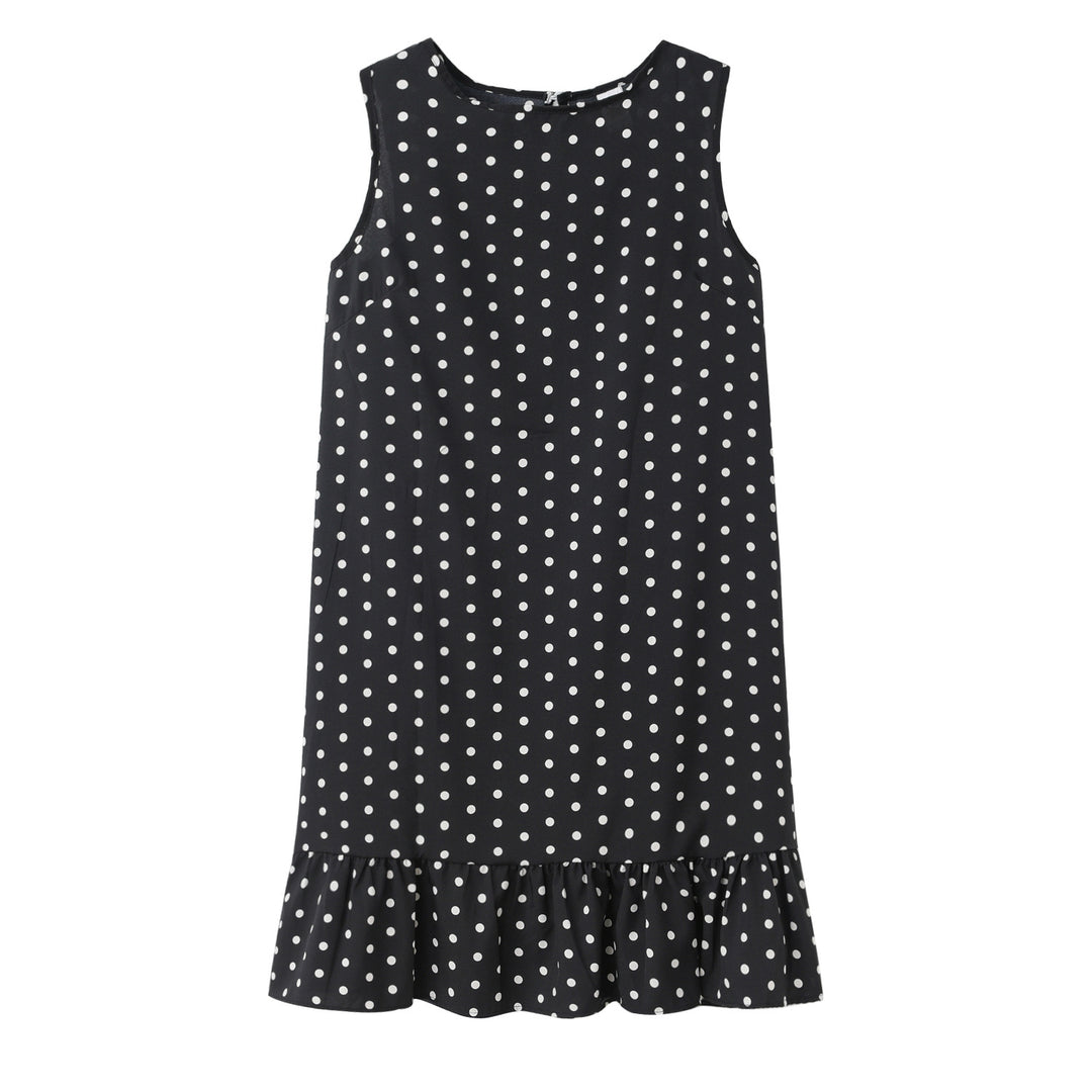 Dame Sommer Polka Dot Shift Kjole med Flæsekant Stilla