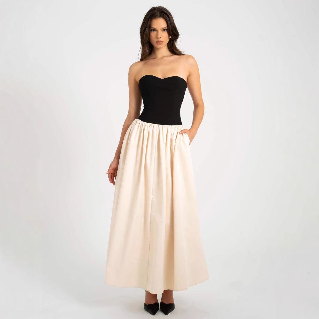 Dame Elegant Maxikjole med hjerteformet udsnit og glat skirt Stilla