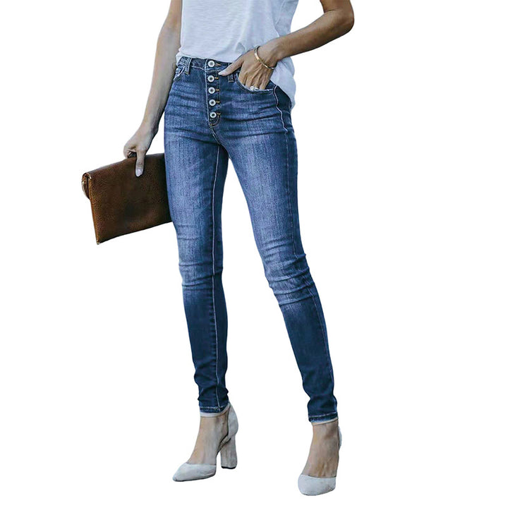 Dame High-Waist Jeans med knaplukning og elegant silhuet Stilla