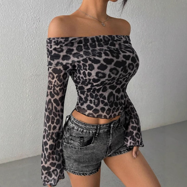 Dame Off-Shoulder Top med leopardmønster Skovae