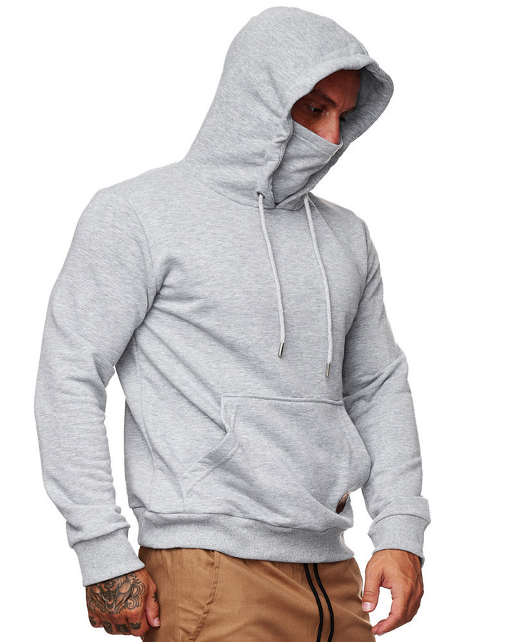 Herren nan hoodie med integreret halskrave ansigtsschutz, kænguru lomme og ribkant Skovae
