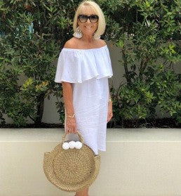 Dame Off-Shoulder Sommerkjole med Flæse Stilla