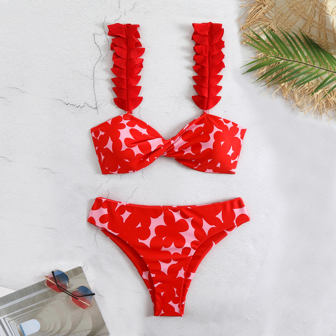 Dame bikini sæt med legesyge flæser og blomsteragtigt mønster mix Stilla