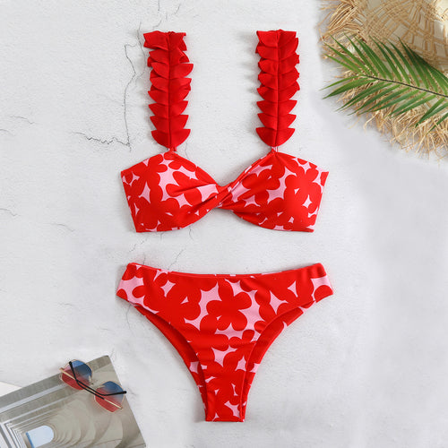 Dame bikini sæt med legesyge flæser og blomsteragtigt mønster mix Stilla
