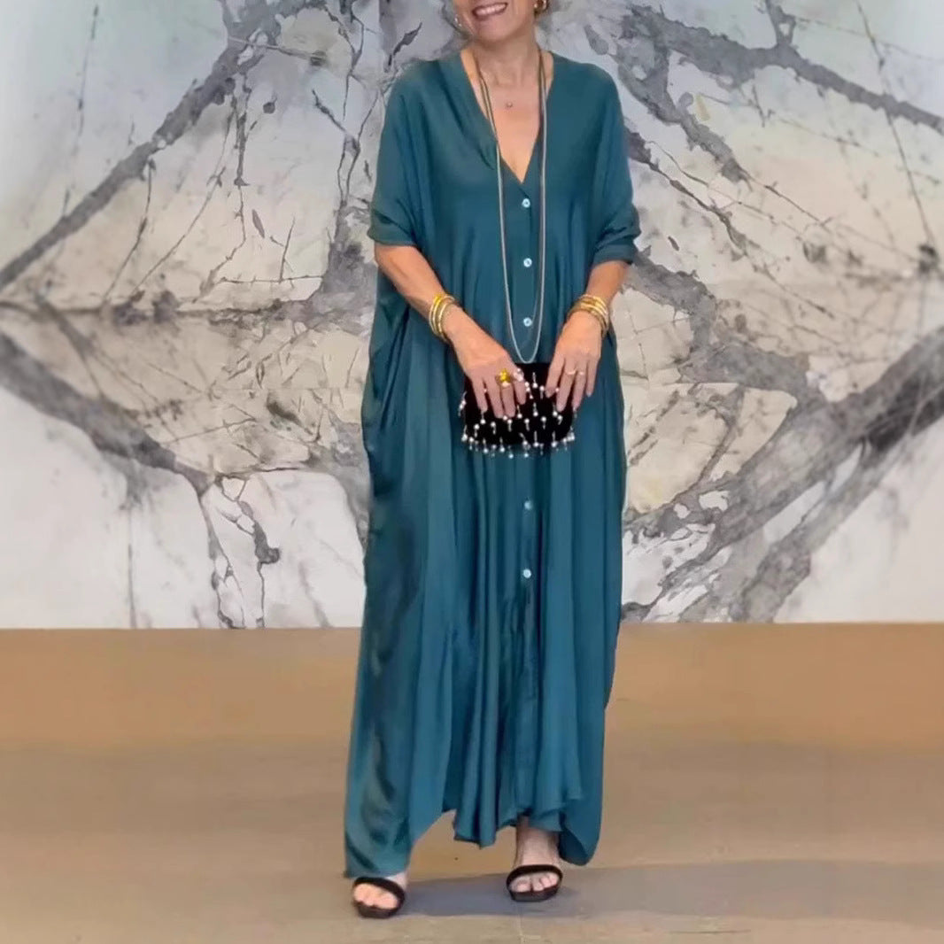 Dame Elegant Maxi-kjole med knapdetaljer Stilla