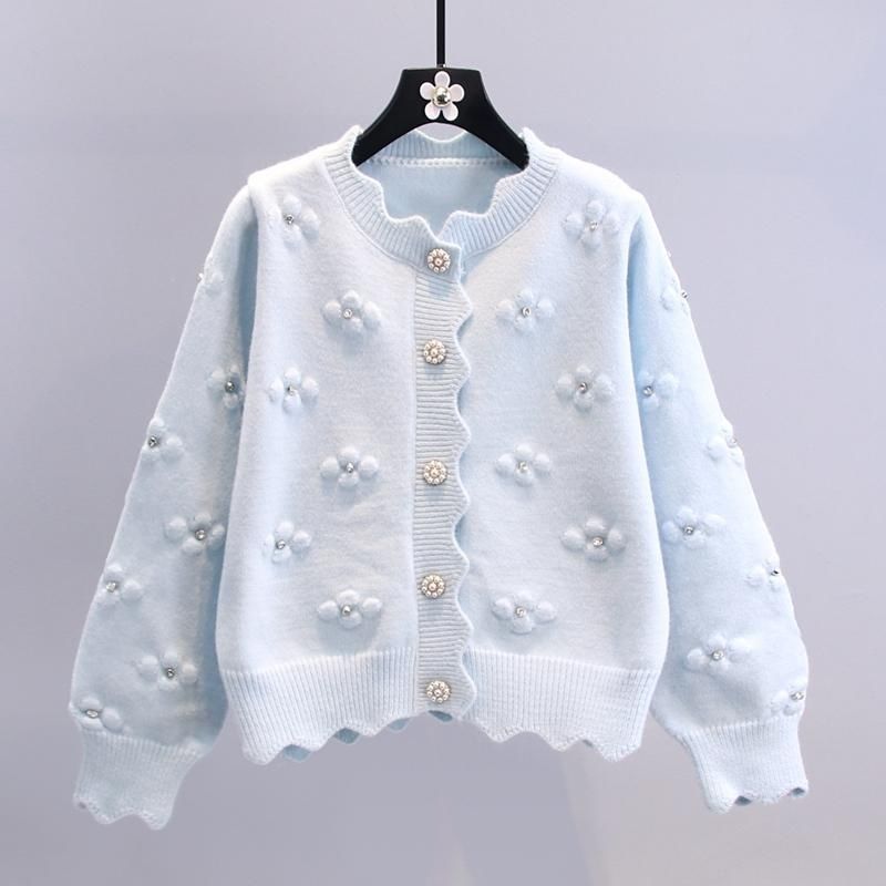 Kvinders hyggelige cardigan med blomsterapplikationer Stilla