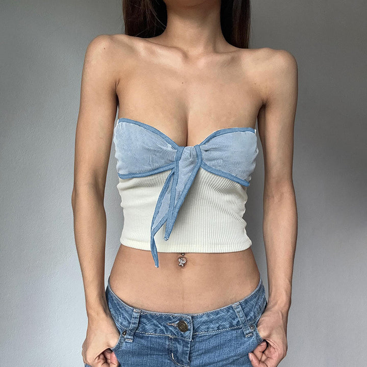 Dame bandeau-top med drapering og bindebånd Stilla