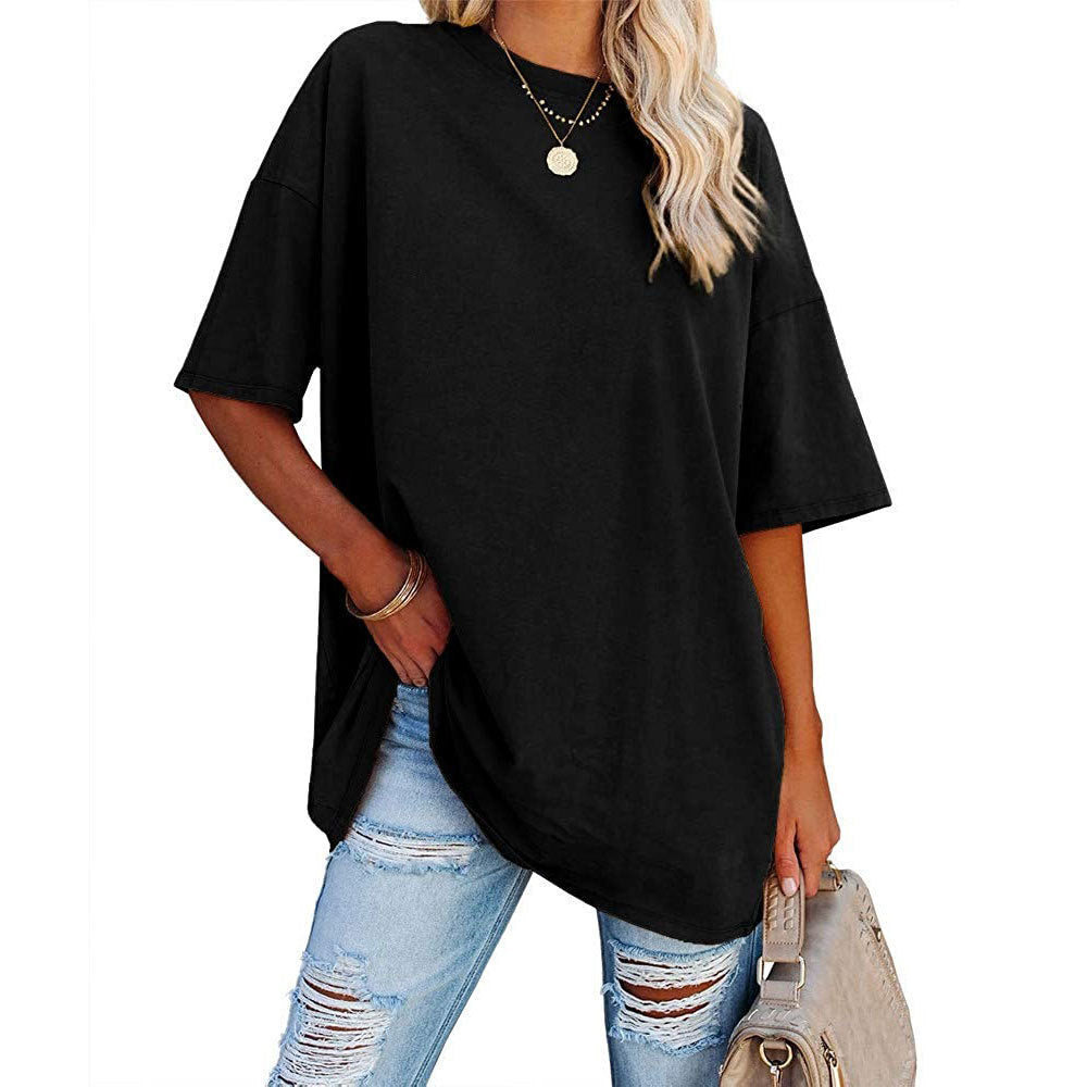 Dame afslappet oversized T-shirt med rund halsudskæring og korte ærmer Stilla