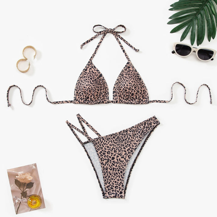 Dame triangel-bikini med justerbare stropper og moderne leopardmønster Skovae