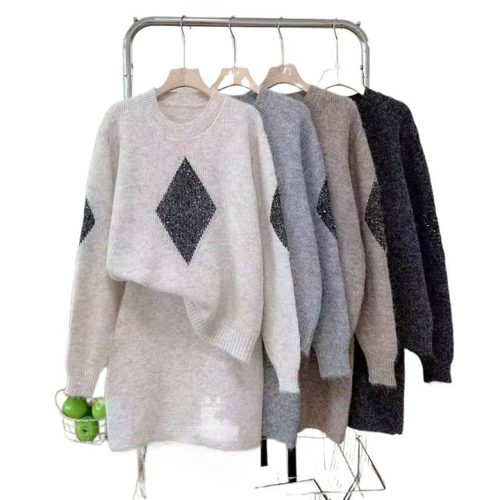 Kvinders strikket sweater med elegant diamantmønster og hyggelig pasform Stilla