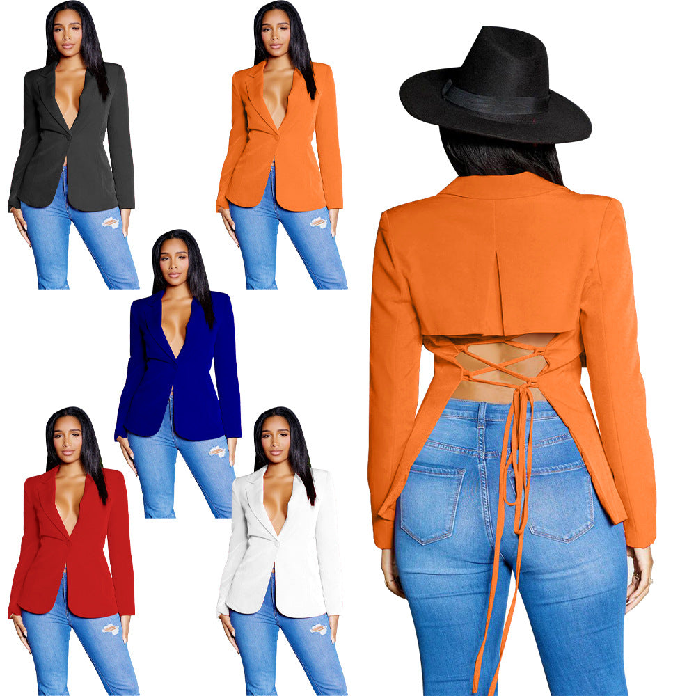 Dame elegant blazer med figursyet snit og dyb V-hals Stilla