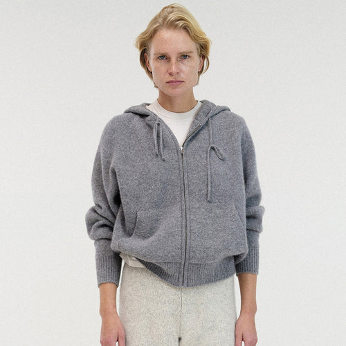 Dame afslappet zip-hoodie i blød uldblanding med praktiske lommer og elastiske manchetter Stilla
