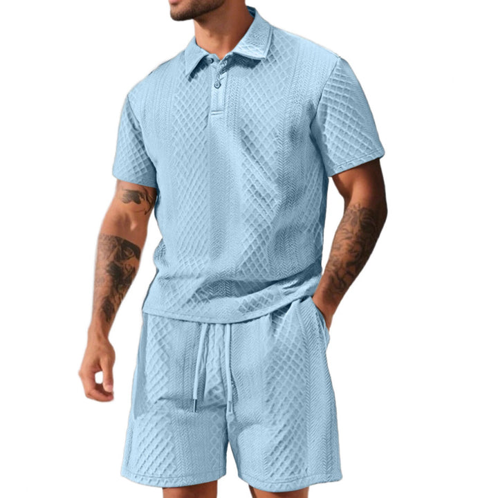 Herrer nan struktureret polo-shirt- og bermuda-shorts-sæt fra quiltet bomuldsblanding Skovae