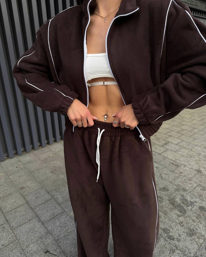Kvinders afslappede cropped hoodie og brede joggebukser sæt Skovae