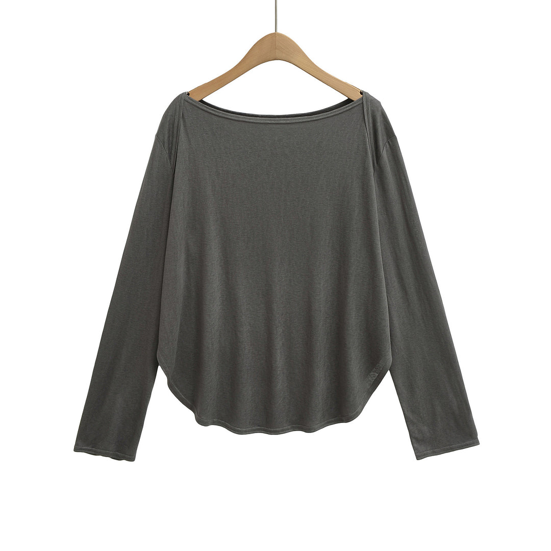 Damer afslappet oversized longsleeve T-shirt med rundet kant og blødt bærekomfort Stilla