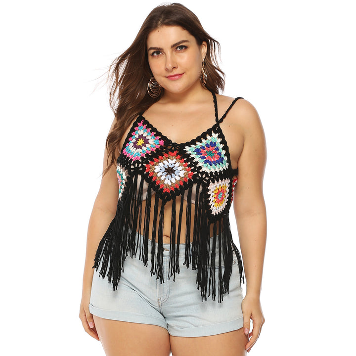 Damer hæklet Crop-Top med farverigt frynse-design Skovae