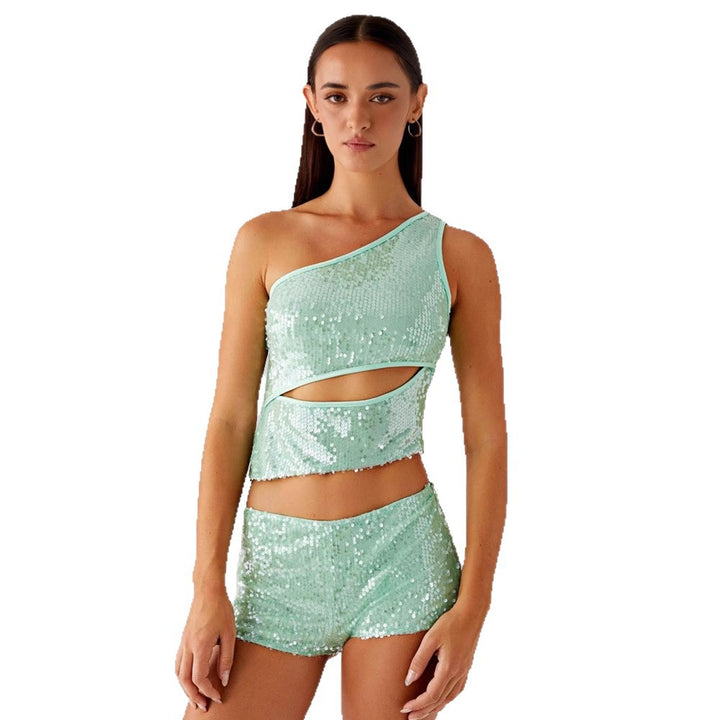 Kvinders glitrende top og shorts sæt Skovae