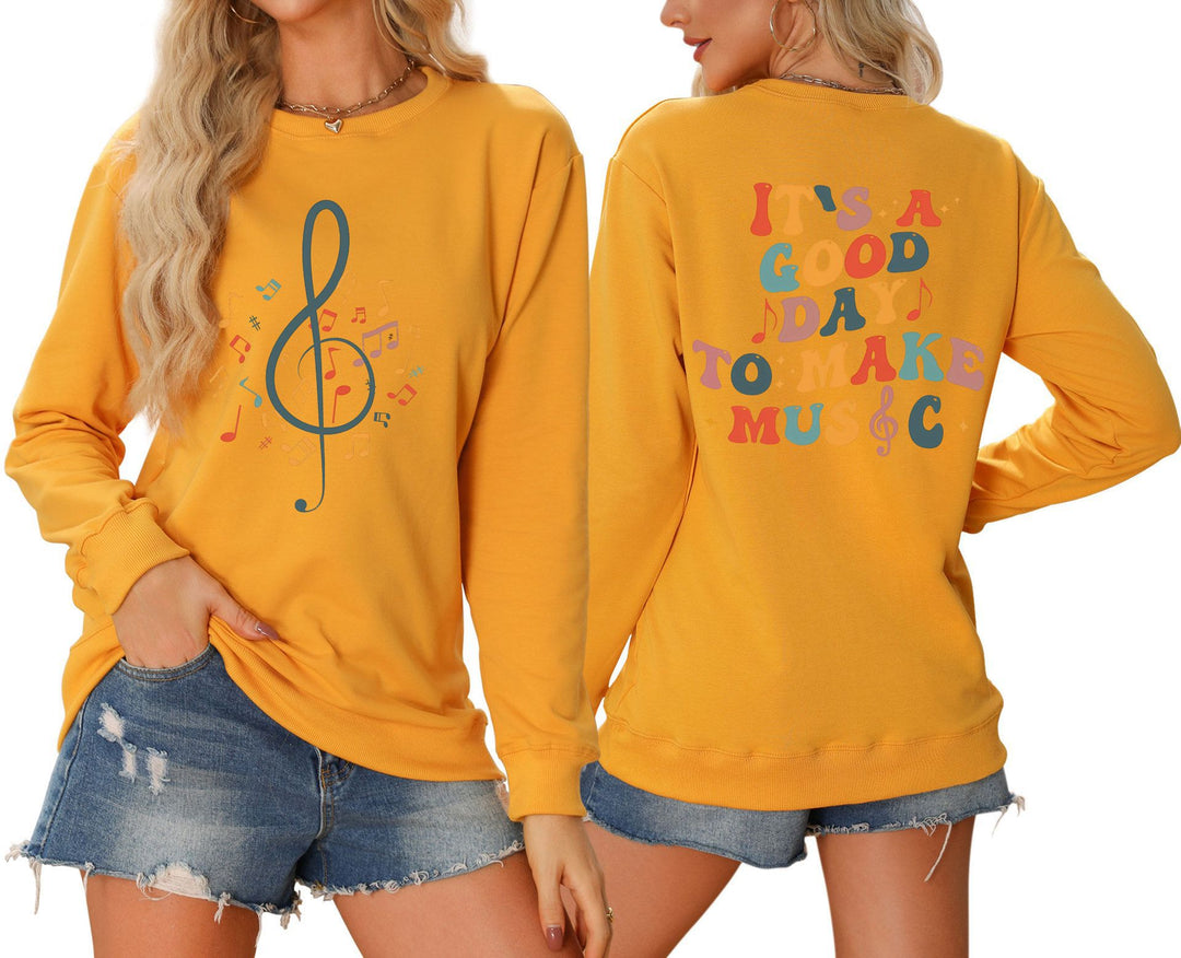 Damer sweatshirt med musikalsk motiv og kreativ tekst Stilla