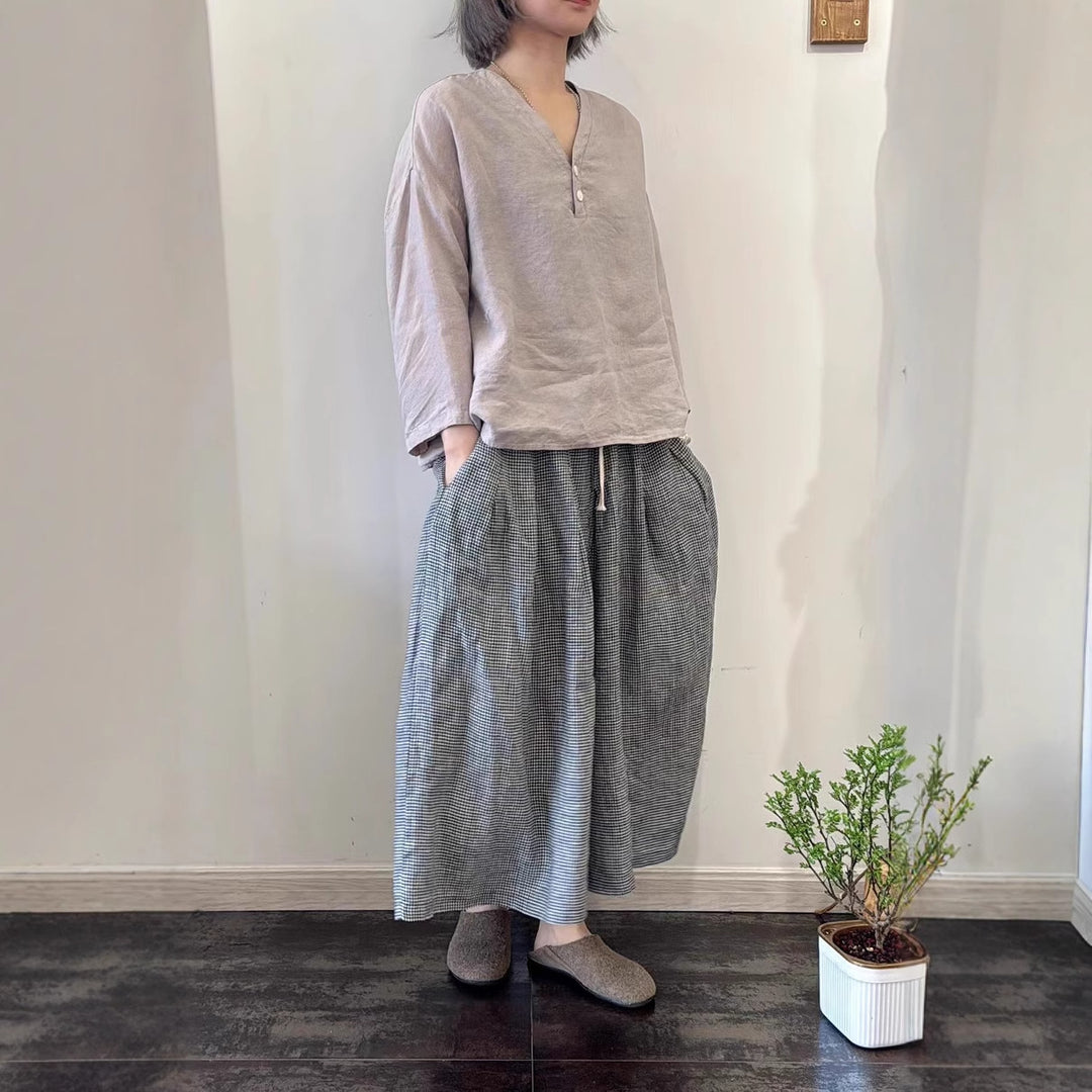 Femme Casual V-Udskæring Linned Top Stilla