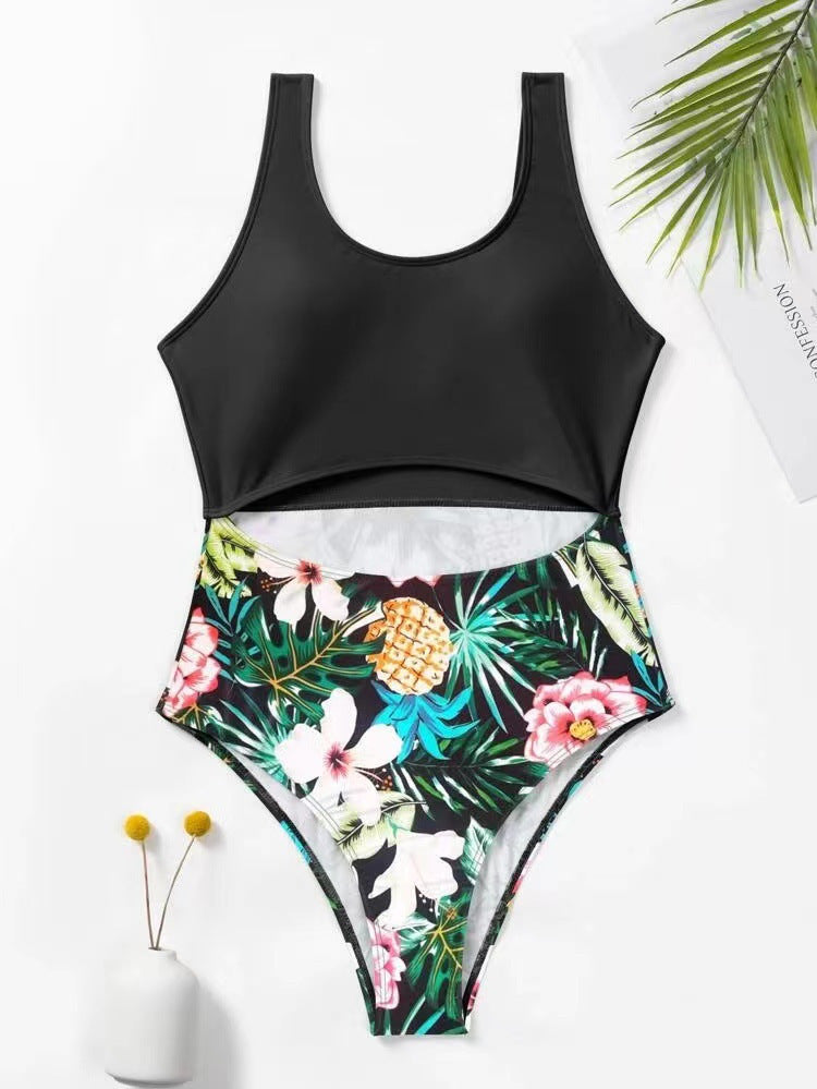 Dame Én-delt Badedragt med trendy Crop-Top og floralt Design Stilla