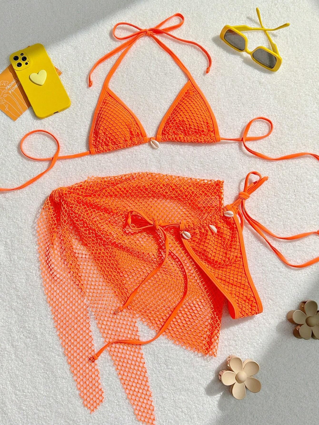 Dame triangel-bikini med gennemsigtigt netstof og snøredetaljer Skovae