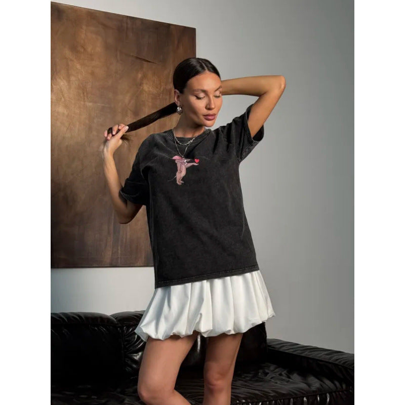 Dame T-shirt med legende musemotiv og afslappet oversized snit Stilla