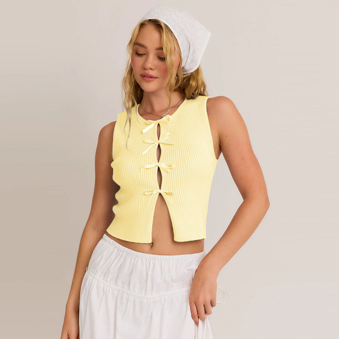 Dame Ribstrik Crop-Top med moderne snøre detaljer Stilla