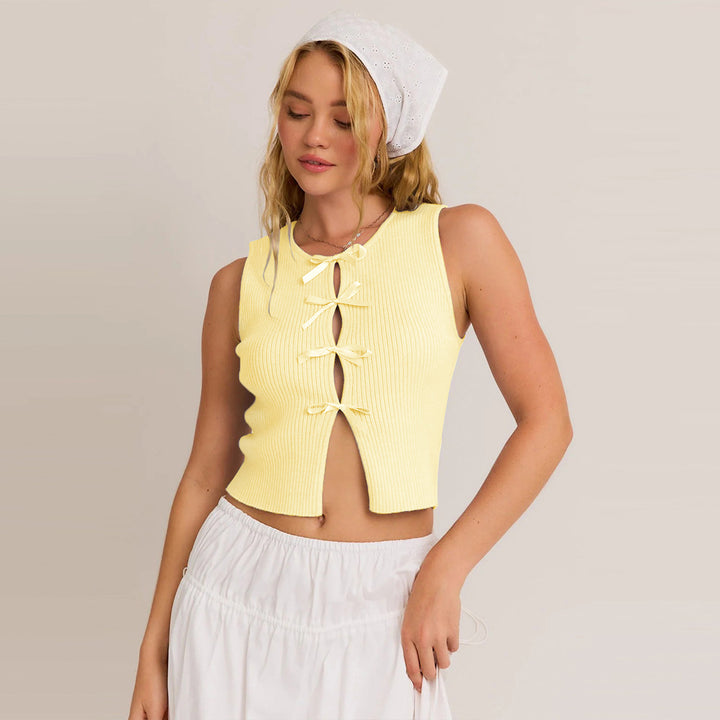 Dame Ribstrik Crop-Top med moderne snøre detaljer Stilla