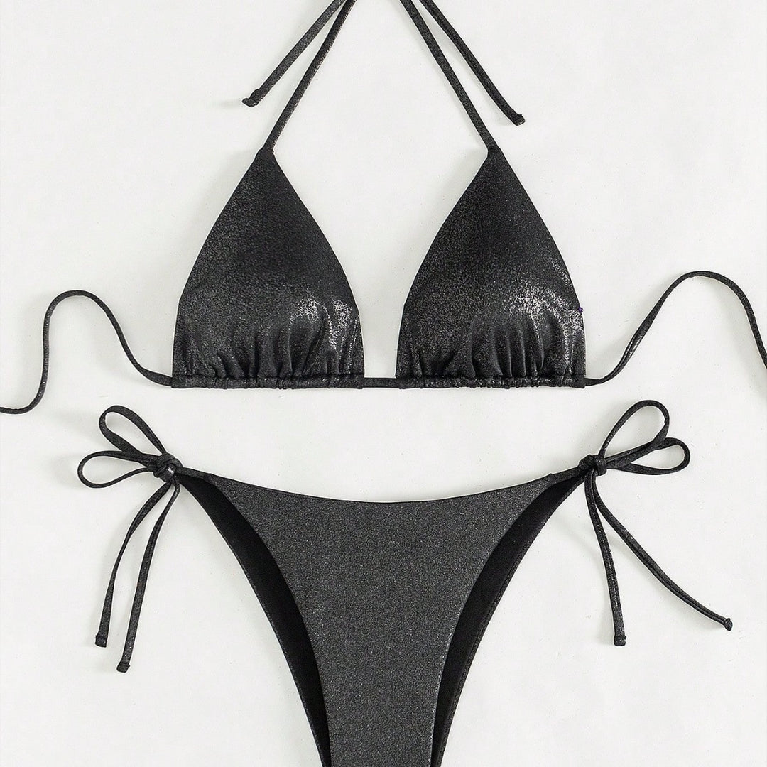 Dame Triangel-Bikini med glinsende overflade og justerbare snore Stilla