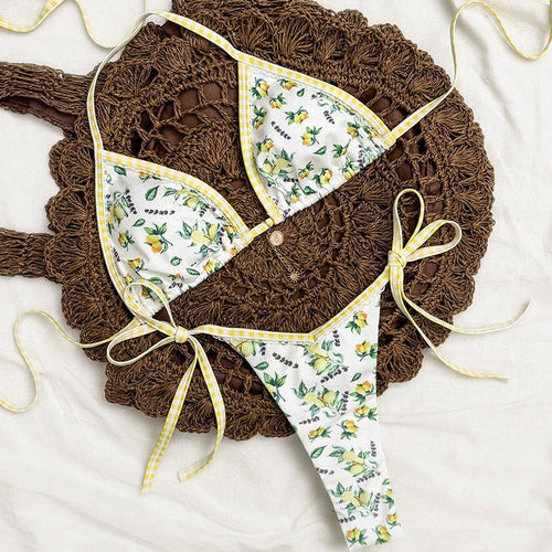 Dame Triangel-Bikini med blomsterdesign og bindedetaljer Skovae
