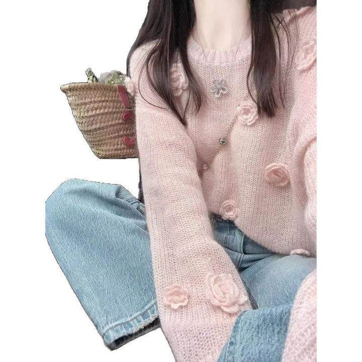 Kvinders sweater med dekorative blomsterapplikationer Stilla