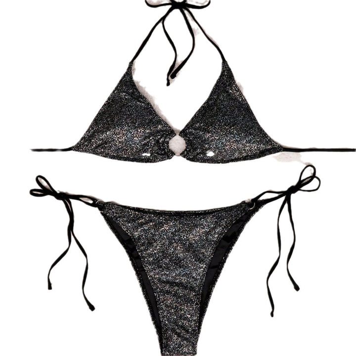 Dame Glitrende Triangel-Bikini-Sæt med ikke justerbare bånd og funklende accenter Stilla