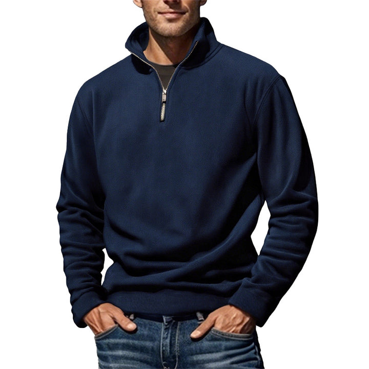 Herrer nan fleece-halvzippullover med ståkrave og ribkant Skovae