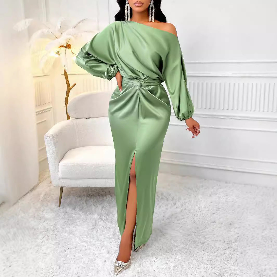 Dame Elegant off-shoulder Maxikjole med rynk og split Stilla