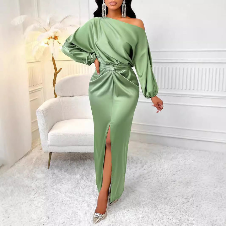 Dame Elegant off-shoulder Maxikjole med rynk og split Stilla