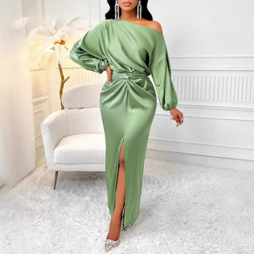 Dame Elegant off-shoulder Maxikjole med rynk og split Stilla
