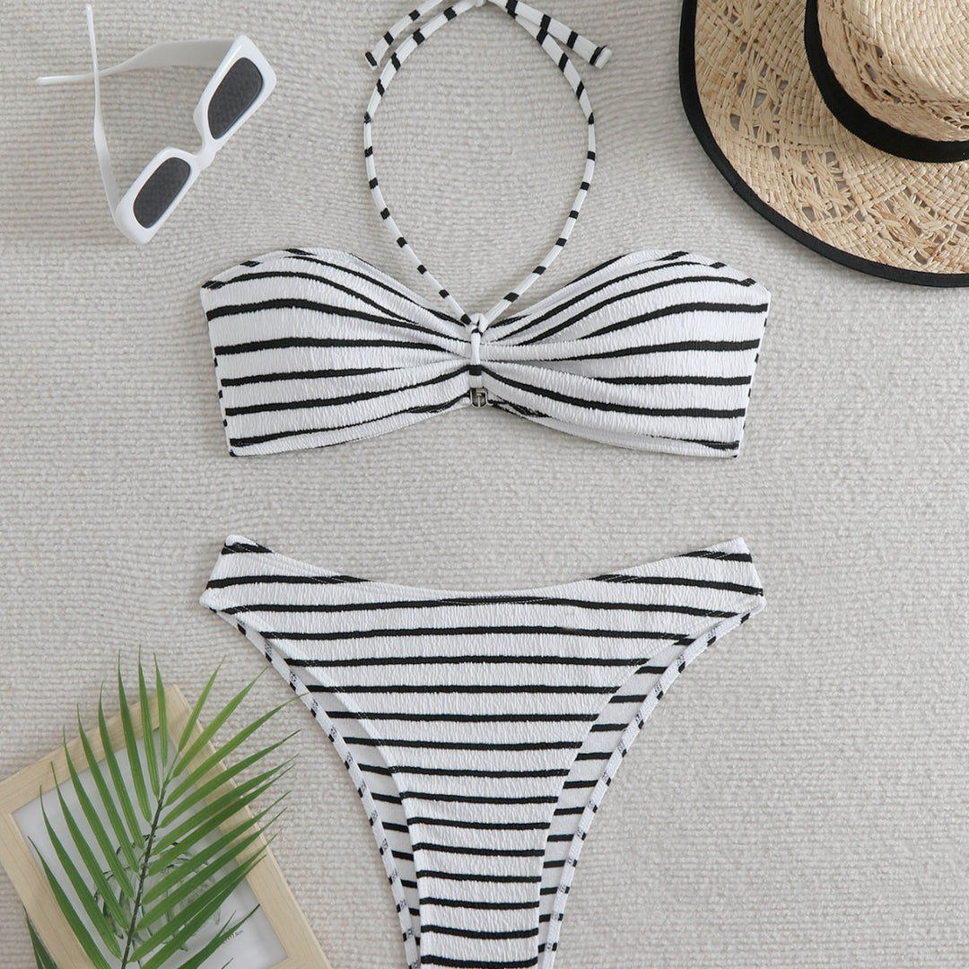 Dame bandeau-bikini med sidelæns bindebånd og stribet design Stilla
