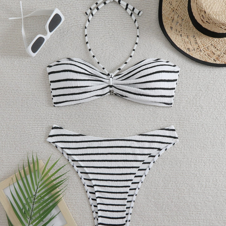 Dame bandeau-bikini med sidelæns bindebånd og stribet design Stilla