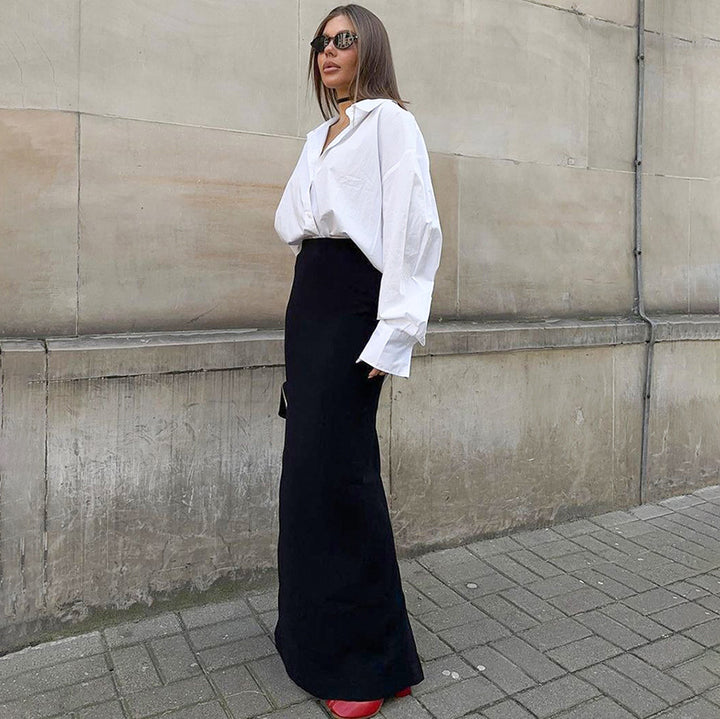 Dame Elegant Oversized Skjorte med dyb Krave og brede Ærmer Stilla